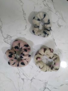 Fluffy Animal Print Scrunchie Set