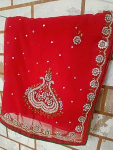 Elegant Red Embellished Saree