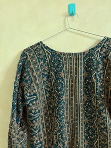 Bottle Green Heavy Printed Suit 3 pcs set