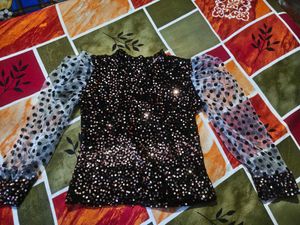 Sequined Top with Mesh Sleeves