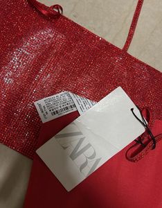 Red Rhinestone Crop Top By Zara