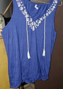 Embroidered Blue Tank Top