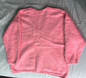 Pink Fuzzy V-Neck Sweater
