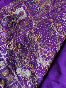 pure crepe phulkari embroidery saree
