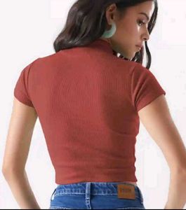 Ribbed Crop Polo Shirt - Retro Style