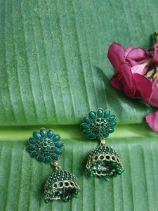 Green Jhumka Earrings