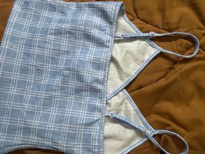 Blue Checkered Crop Top