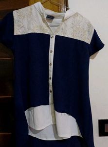 Navy & Lace Button Down Top