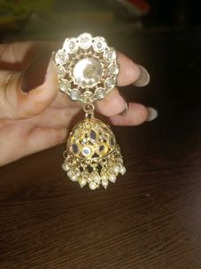 Beautiful Golden With White Pearl Jhumka