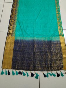 Teal And Blue Tapeta Silk Saree
