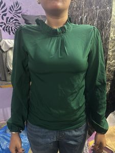 Emerald Green Ruffle Neck Blouse