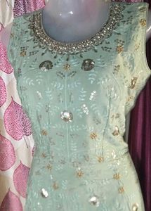 New Elegant Mint Green Embellished Dress
