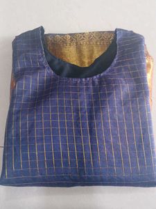 Navy Blue Silk Style Organza Kurti