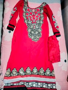 Red Embroidered Kurta Set