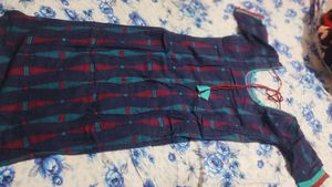Blue Cotton Kurta With 3/4 Hands Design