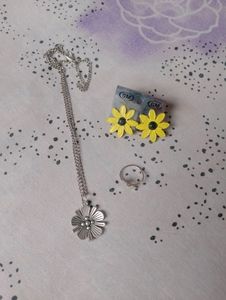 Sunflower Earrings With Pendent And A Finger Ring