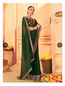 Mitera Elegant Green Georgette Saree