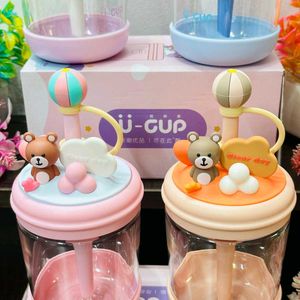 Cute Bear Water Bottle with Straw