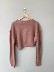 Peach Cropped Oversized Cardigan.