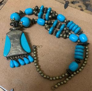 Statement Turquoise Beaded Necklace from Bhutan