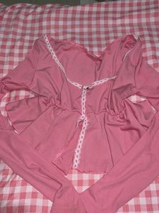 Pink Lace Trim Lounge Set