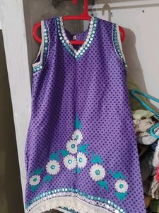 Purple mirror embellishe asymmetrical kurta