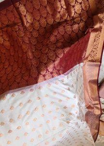 beautiful 😍 Cream &amp; Maroon slik pattu Saree 🔥