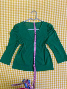 Sheer Green Button-Up Top Busy 36