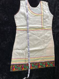 Off-white Kurti with Multicolour Border Embroidery