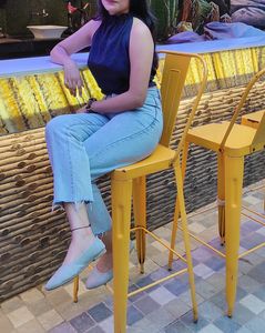 Navy Blue Backless Tie Knot Top Women