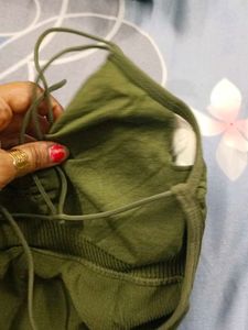 Olive Green Padded Camisole Backless Top