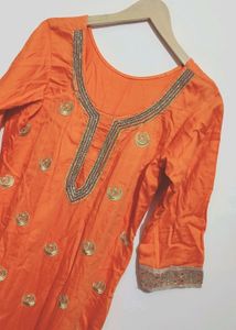 Orange Designer Plazo Suit With Dupatta 38 Bust