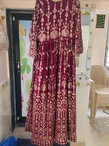wine clr fully  sequence work gown