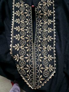 Black Woolen Warm Kurta with Gold Embroidery
