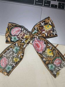 Floral Embroidered Hair Bow