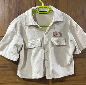Cute Bear Applique crop shirt