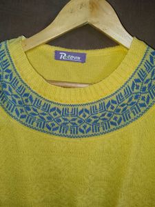 Yellow Knit Top with Blue Pattern
