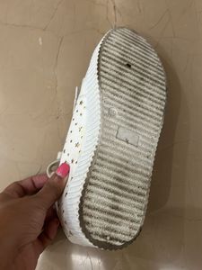 White Shoes with Cute Golden Design
