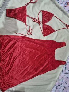 Gorgeous Red 3 Piece Net Nighty Women