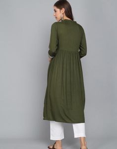 Olive Green Embroidered Kurta