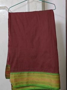 Striking Maroon Saree with Bold StripedGreen Pallu