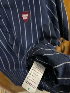 GLITCHEZ NAVY BLUE STRIPED DROP SHOULDER SHIRT