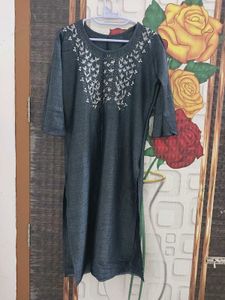Embroidered Grey Kurta