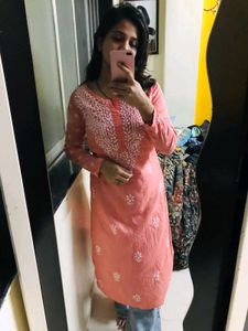 Peach Chikankari Kurti