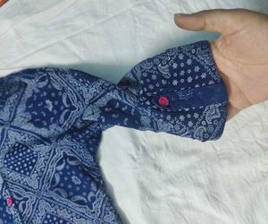 Blue Patterned Kurti With Contrast Pant And Chunri