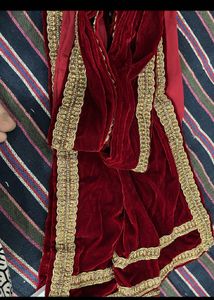 Maroon Velvet Sherwani Dupatta