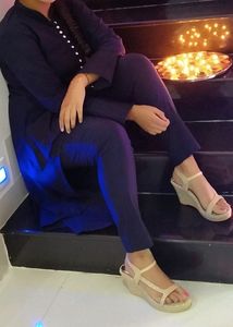 Blue Up And Down Dress With Trouser