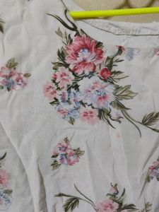 White Floral Printing Frock Multicolor DimensionFr