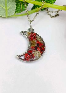 Resin Floral Crescent Moon Necklace