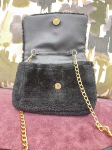 Black Furry Sling Bag